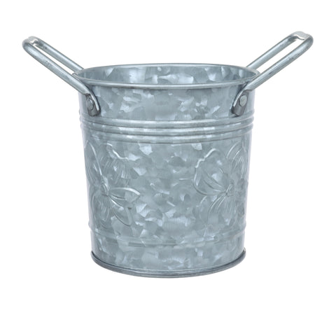 Set of 3 Four-Inch Galvanized Flower Pots with Embossed Dogwood Flower Design by Walford Home