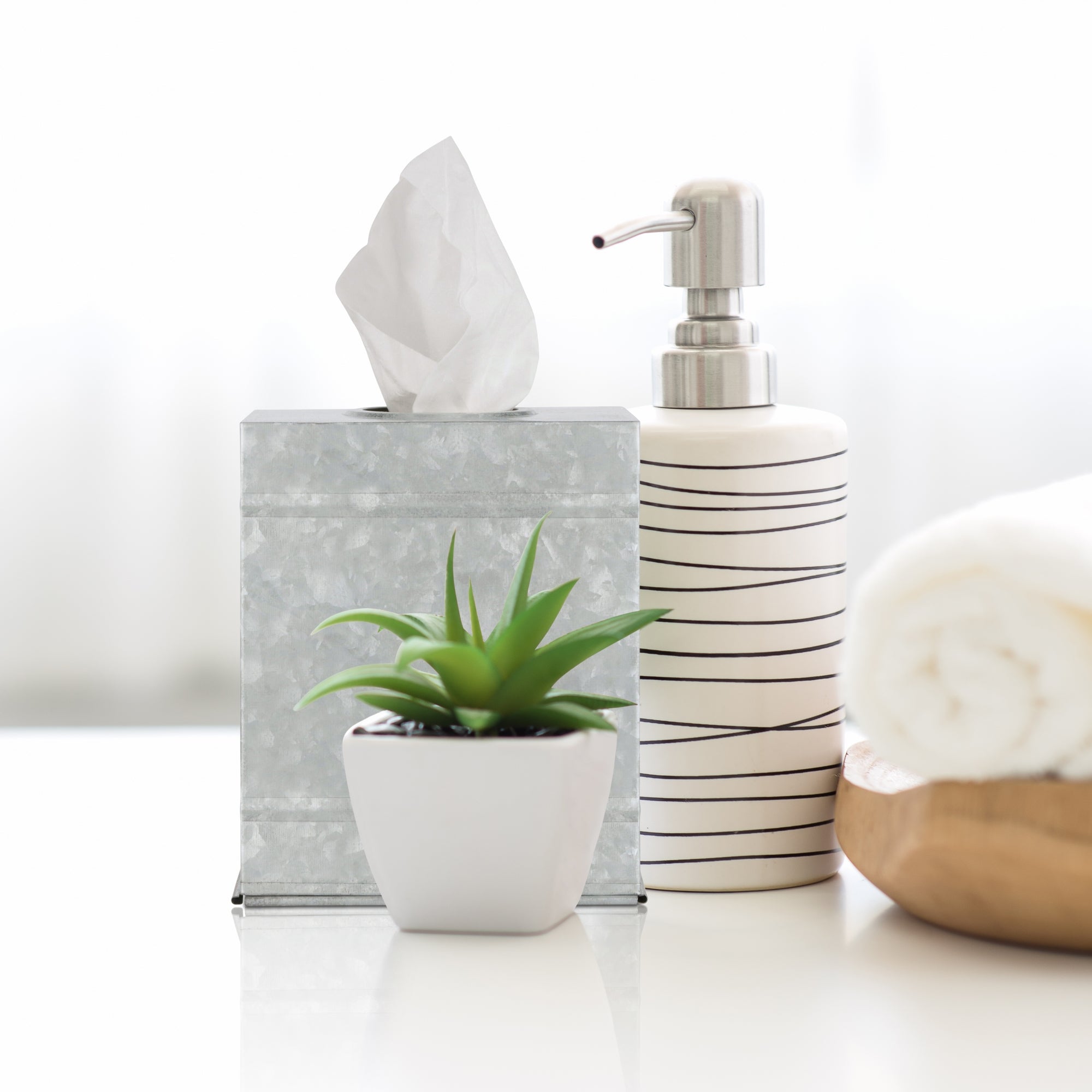 Decorative Farmhouse Galvanized Square Tissue Box Cover by Walford Hom