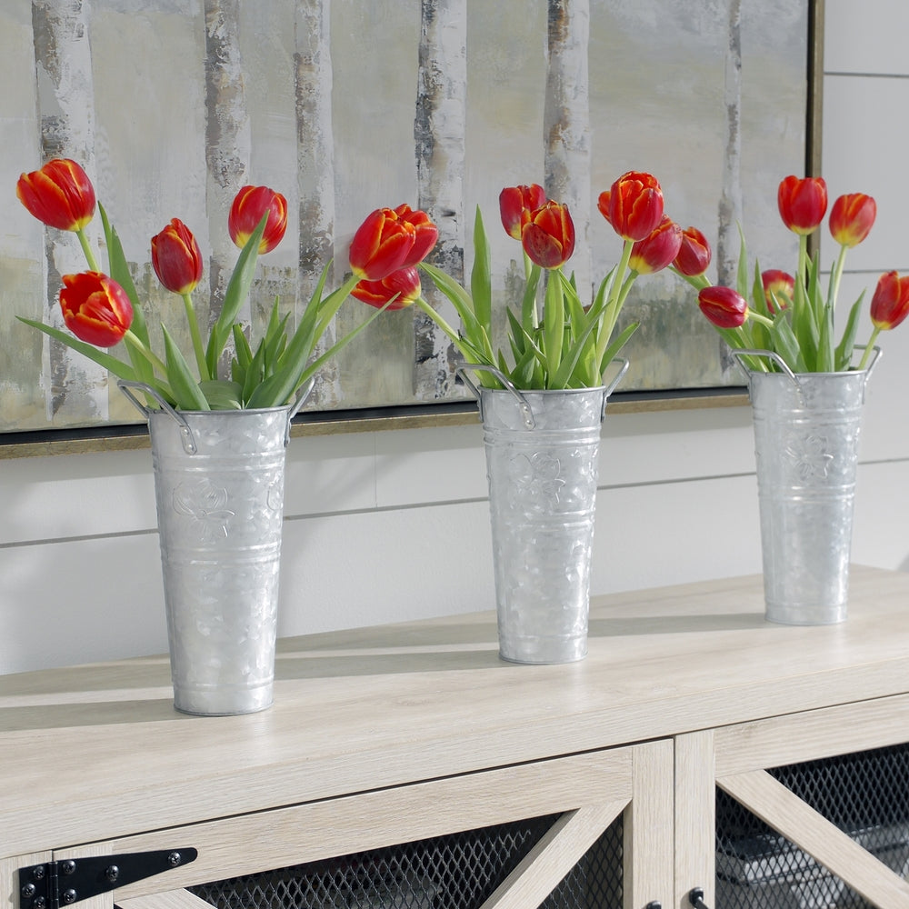 Galvanized French Flower Buckets with Embossed Dogwood Blossom Designed by Walford Home
