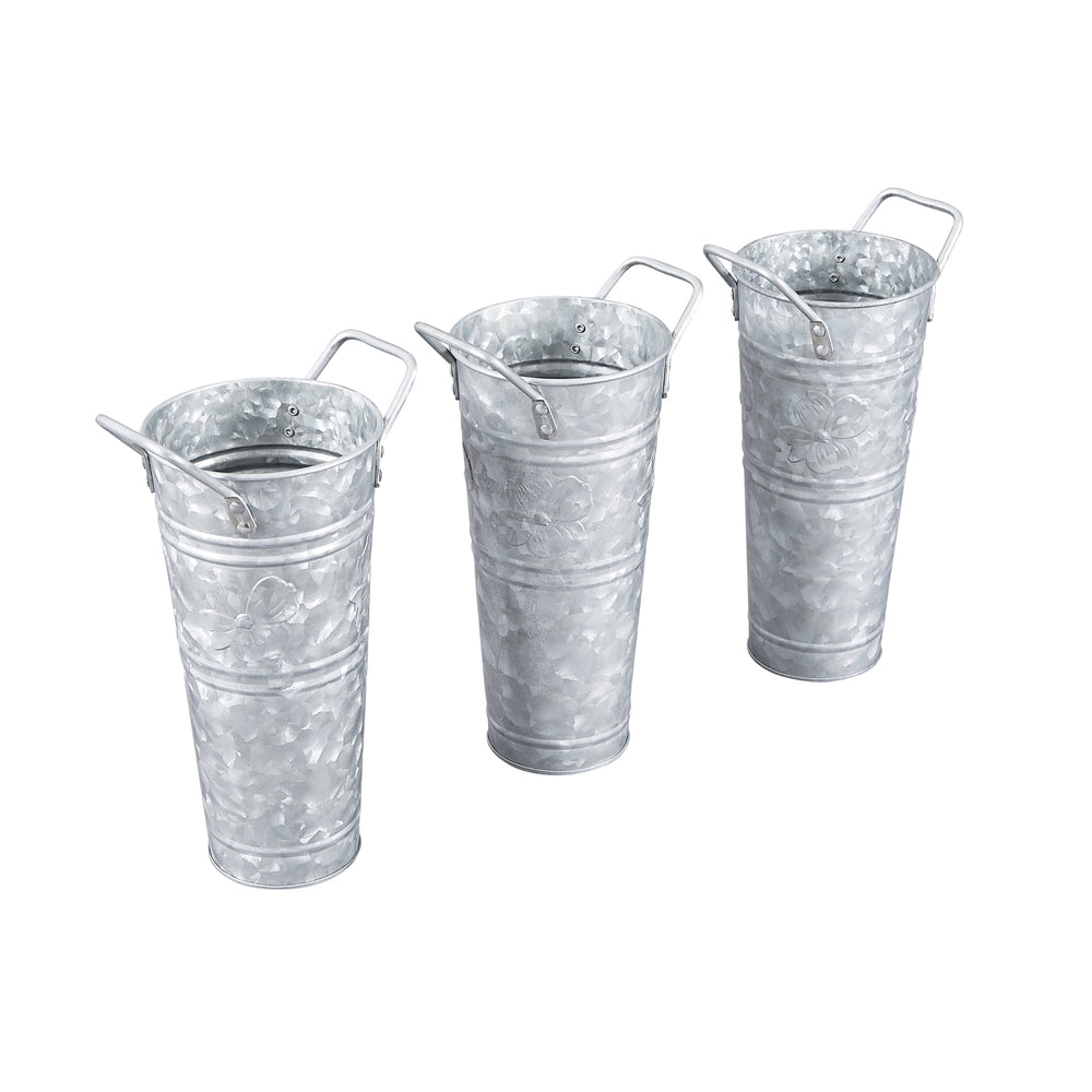 Galvanized French Flower Buckets with Embossed Dogwood Blossom Designed by Walford Home