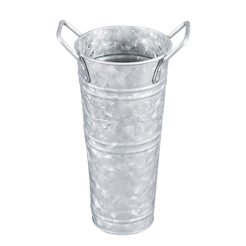 Set Of 6 Galvanized Metal Flower Vases – 12 Inch Tall, Farmhouse Rustic Buckets With Handles, Silver