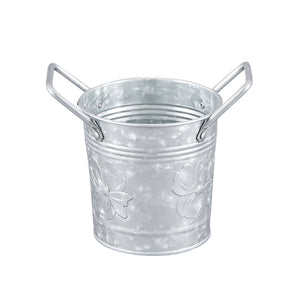 Set of 3 Four-Inch Galvanized Flower Pots with Embossed Dogwood Flower Design by Walford Home