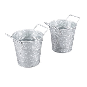Set of 2 Six-Inch Galvanized Flower Pots with Embossed Dogwood Flower Design by Walford Home