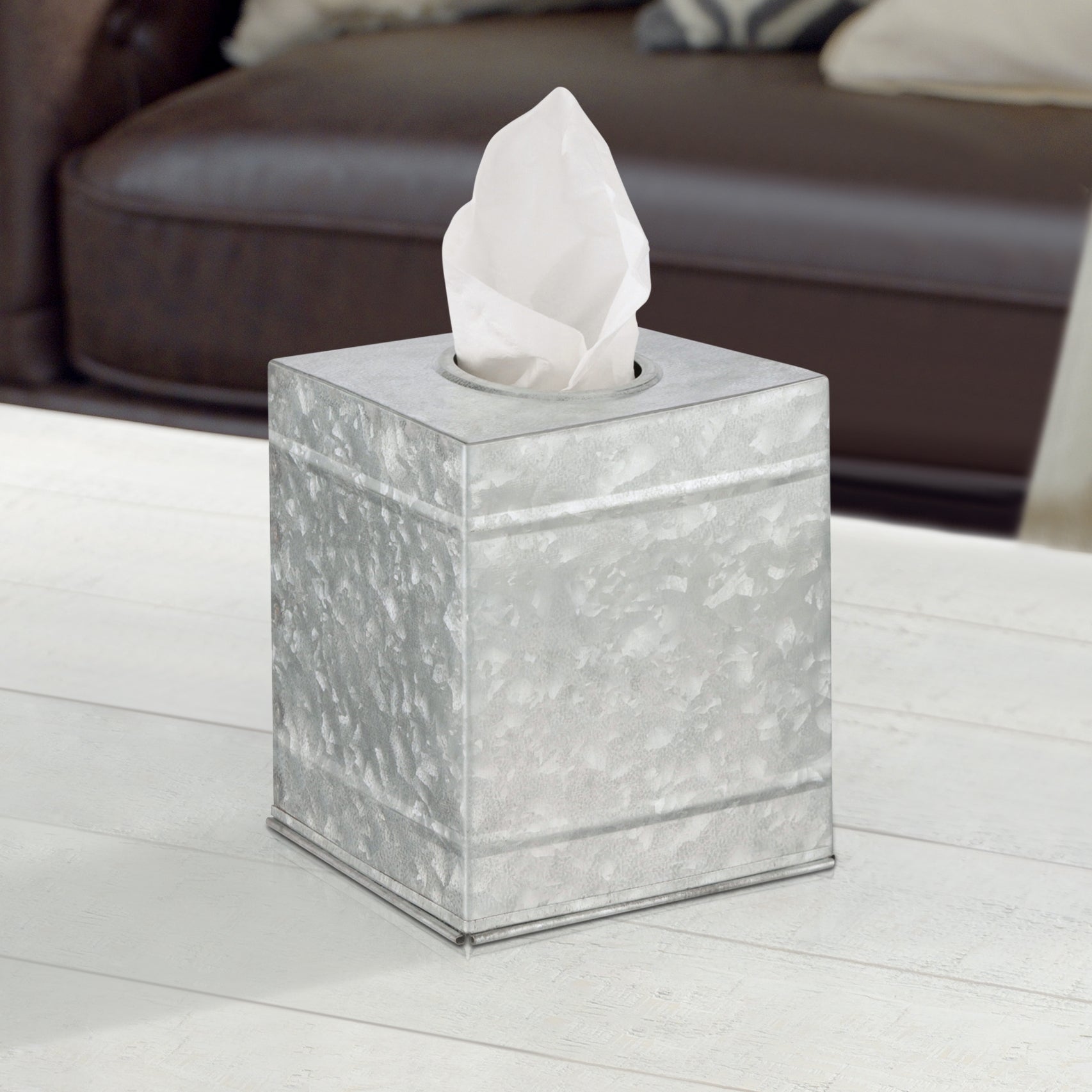 Decorative Farmhouse Galvanized Square Tissue Box Cover by