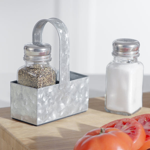 Farmhouse Salt and Pepper Shakers with Caddy Set by Saratoga Home - Rustic Vinta